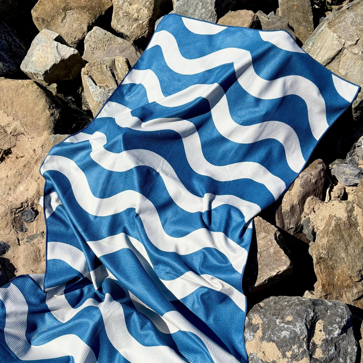 Strandlaken Microvezel 200x90 - Blauw/Beige