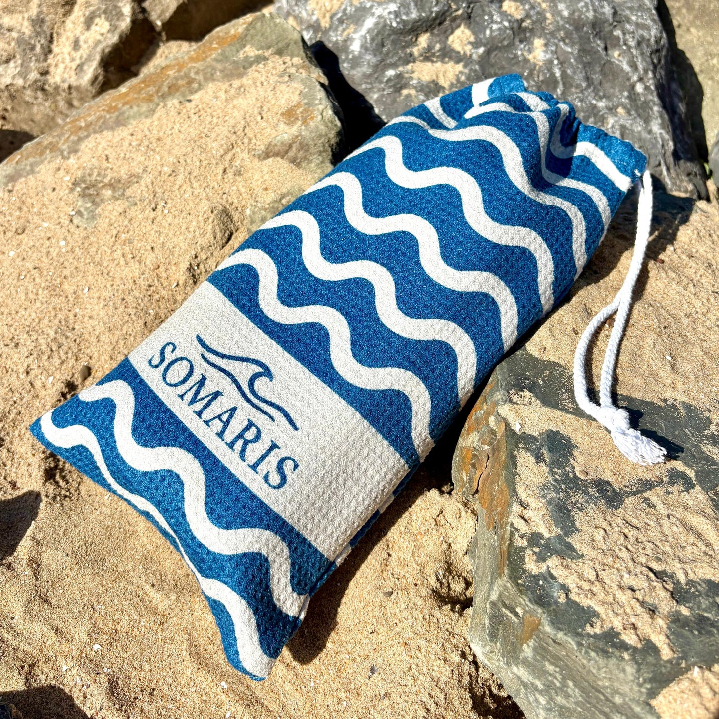 Strandlaken Microvezel 200x90 - Blauw/Beige