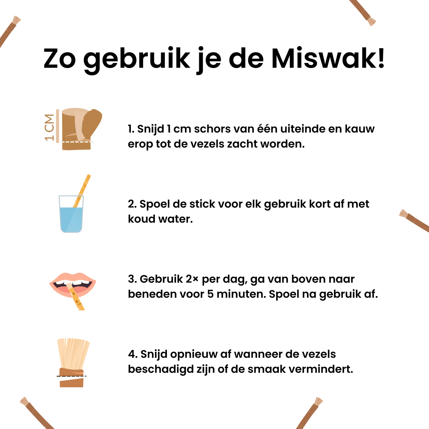 Premium Natuurlijke Miswak (Siwak) - 5 Stuks + Beschermkoker