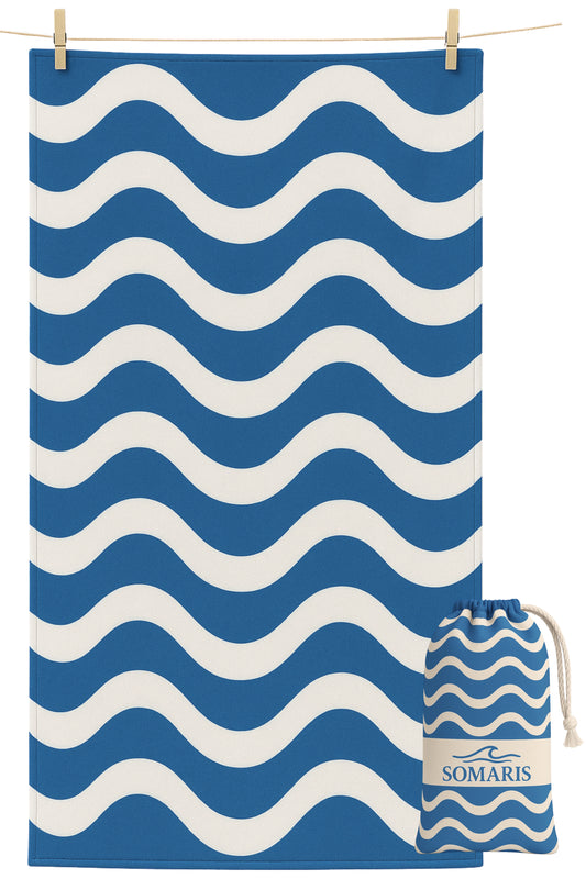 Strandlaken Microvezel 200x90 - Blauw/Beige